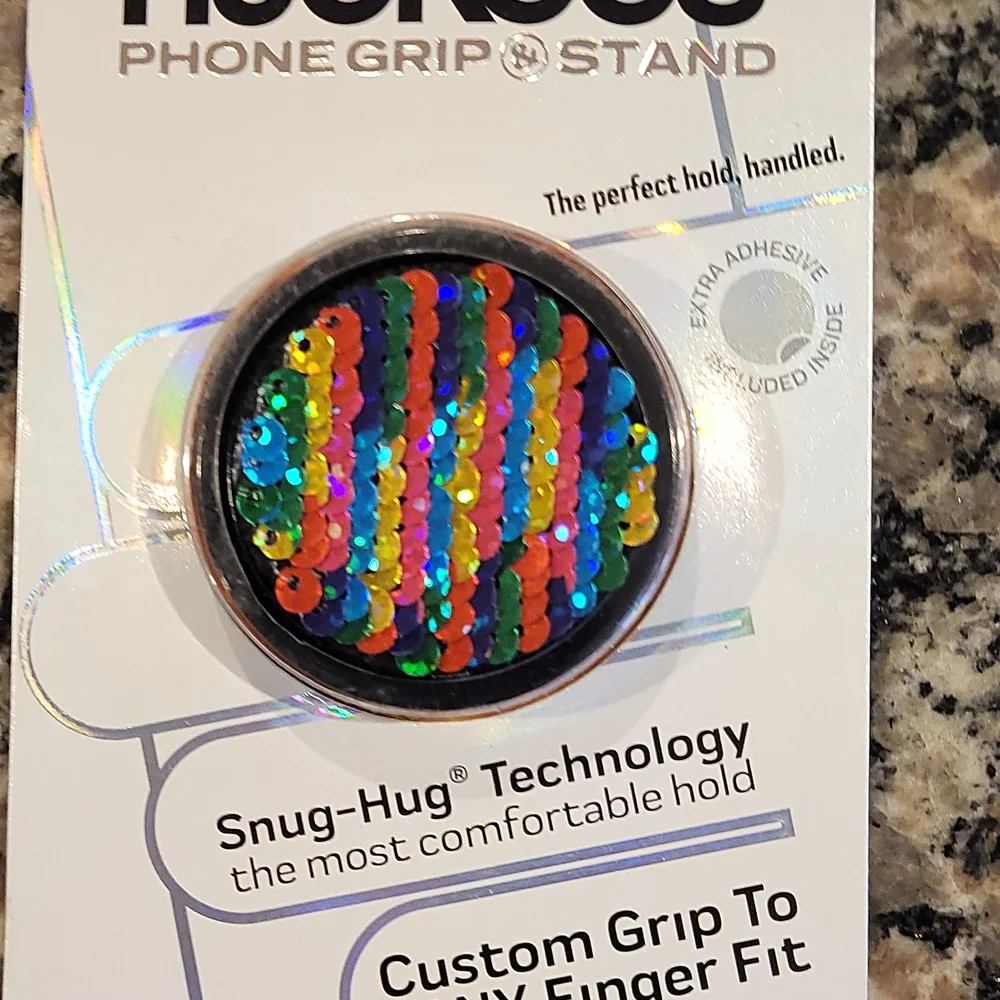 Nuckees Phone Grip & Stand new colored sequin print W/Snug hug tech stand fits